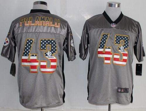 Nike Steelers #43 Troy Polamalu Grey Men's Stitched NFL Elite USA Flag Fashion Jersey - Click Image to Close